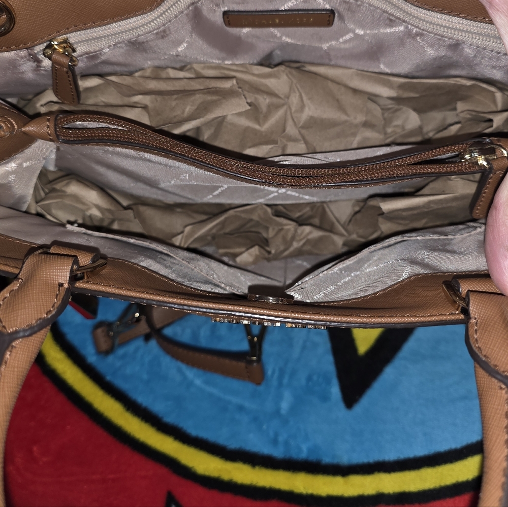Michael Kors Tan Logo-Print Satchel with Crossbody Strap - Picture 3 of 11